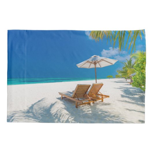 Tropische stranden | Lounge Chairs Beach, Bora Bor Kussensloop (Achterkant)