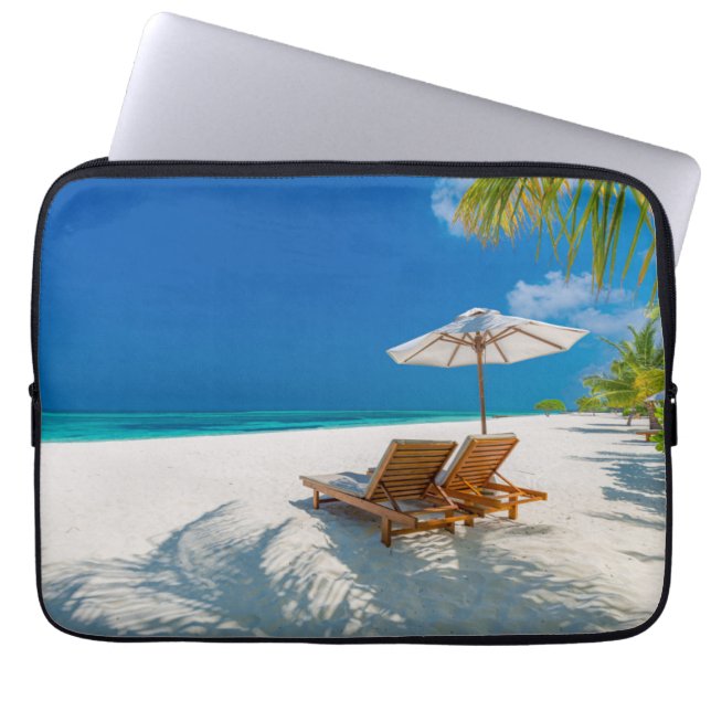 Tropische stranden | Lounge Chairs Beach, Bora Bor Laptop Sleeve (Voorkant)