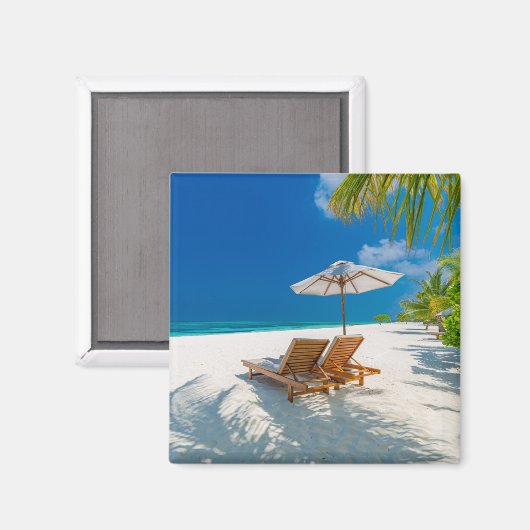 Tropische stranden | Lounge Chairs Beach, Bora Bor Magneet (Voorkant / Achterkant)