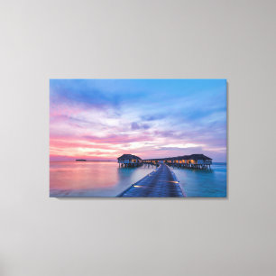 Tropische stranden   Maldiven Bungalows Canvas Afdruk