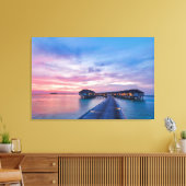 Tropische stranden | Maldiven Bungalows Canvas Afdruk (Insitu (Woonkamer))