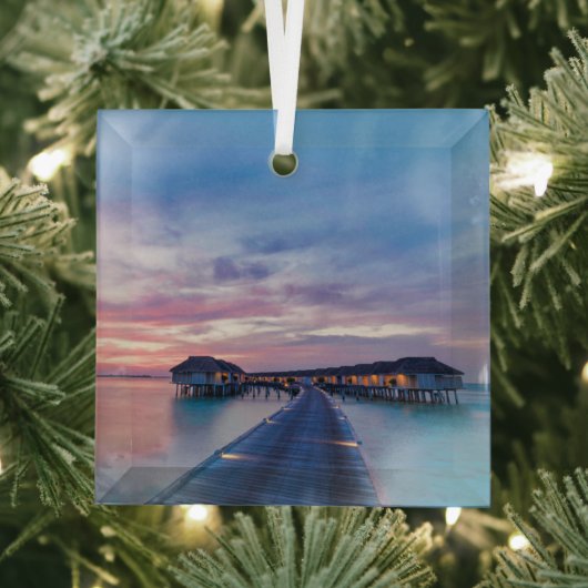 Tropische stranden | Maldiven Bungalows Glas Ornament (Insitu)
