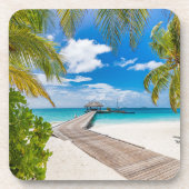 Tropische stranden | Maldiven Island Wooden Jetty Bier Onderzetter (Voorkant)