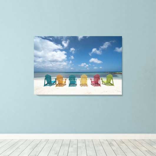 Tropische stranden | Palmstrand, Aruba Canvas Afdruk (Insitu (Houten vloer))