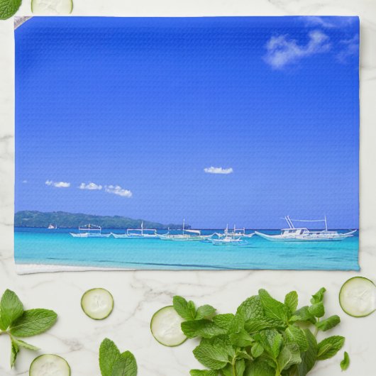 Tropische stranden | Witte strand, fillipinen Theedoek (Gevouwen)