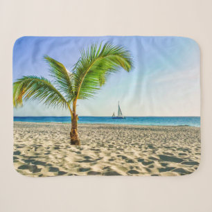 Tropische stranden Zeilboot, palmboom, Aruba Sherpa Deken