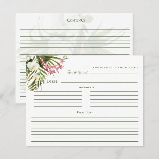 Tropische strandgroenelementen Roze bloemige recep Bedankkaart (Voorkant / Achterkant)