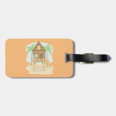 Tropische strandhut surfplanken en palmbomen bagagelabel (Achterkant horizontaal)