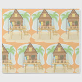 Tropische strandhut surfplanken en palmbomen cadeaupapier (Vlak)