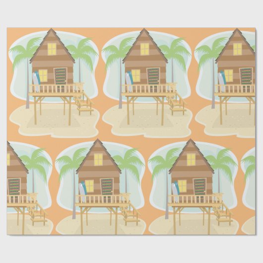 Tropische strandhut surfplanken en palmbomen cadeaupapier (Vlak)