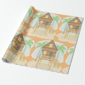 Tropische strandhut surfplanken en palmbomen cadeaupapier (Uitgerold)