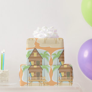Tropische strandhut surfplanken en palmbomen cadeaupapier