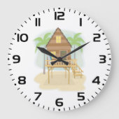 Tropische strandhut surfplanken en palmbomen grote klok (Voorkant)