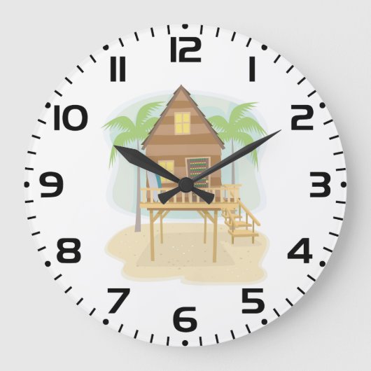 Tropische strandhut surfplanken en palmbomen grote klok (Voorkant)