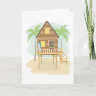 Tropische strandhut surfplanken en palmbomen kaart
