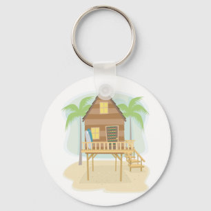 Tropische strandhut surfplanken en palmbomen sleutelhanger