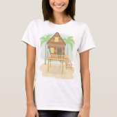 Tropische strandhut surfplanken en palmbomen t-shirt (Voorkant)