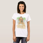 Tropische strandhut surfplanken en palmbomen t-shirt (Voorkant volledig)