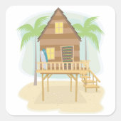 Tropische strandhut surfplanken en palmbomen vierkante sticker (Voorkant)