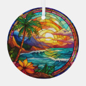 Tropische strandkliffen gebrandschilderde glaskuns glas ornament (Achterkant)
