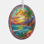 Tropische strandkliffen gebrandschilderde glaskuns glas ornament (Voorkant Rechts)