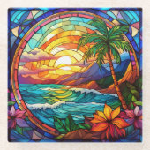 Tropische strandkliffen gebrandschilderde glaskuns glazen onderzetter (Voorkant)
