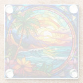 Tropische strandkliffen gebrandschilderde glaskuns glazen onderzetter (Achterkant)