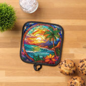 Tropische strandkliffen gebrandschilderde glaskuns pannenlap (Top down)