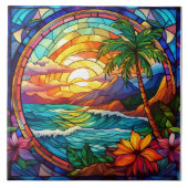 Tropische strandkliffen gebrandschilderde glaskuns tegeltje (Voorkant)