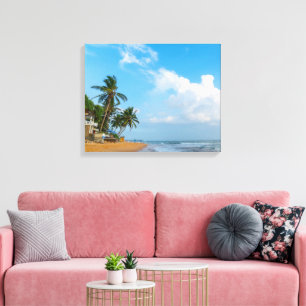 Tropische strandkust en palmen zeezicht canvas afdruk