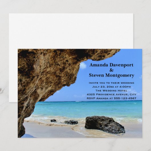 Tropische strandkust met een Big Rock bruiloft Kaart (Voorkant / Achterkant)