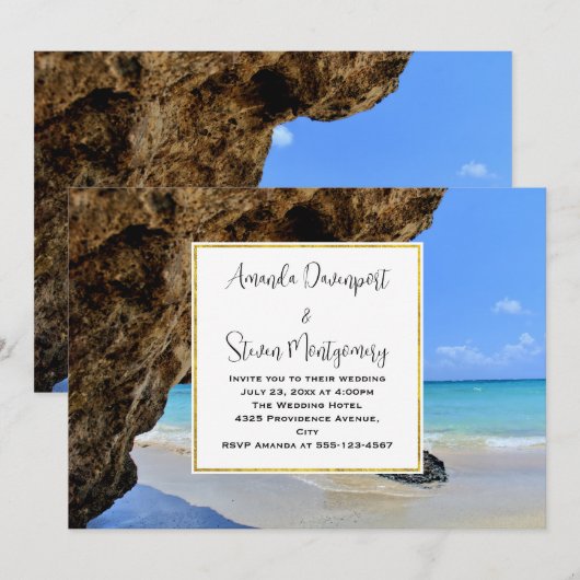 Tropische strandkust met een Big Rock bruiloft Kaart (Voorkant / Achterkant)