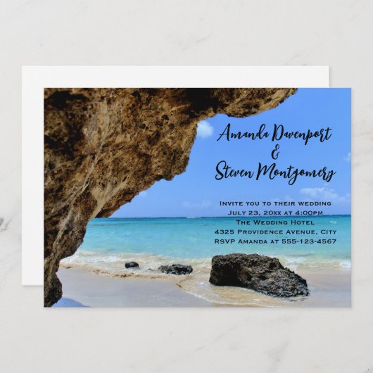 Tropische strandkust met een Big Rock bruiloft Kaart (Voorkant / Achterkant)