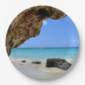 Tropische strandkust met een Big Rock Papieren Bordje (Voorkant)