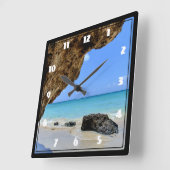 Tropische strandkust met een Big Rock Vierkante Klok (Hoek)