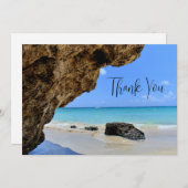 Tropische strandkust met een grote rots dank u bedankkaart (Voorkant / Achterkant)
