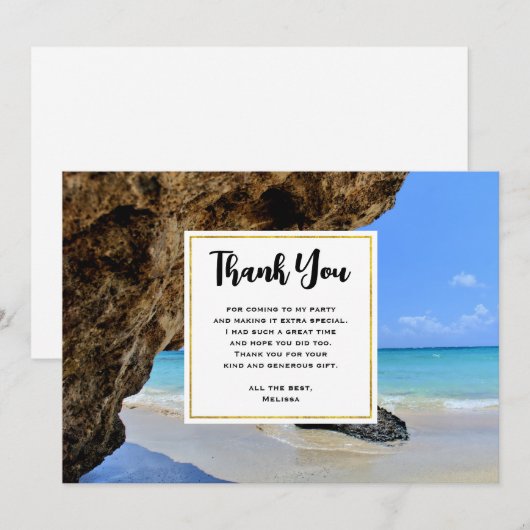 Tropische strandkust met een grote rots dank u bedankkaart (Voorkant / Achterkant)