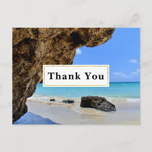 Tropische strandkust met een grote rots dank u briefkaart (Voorkant)