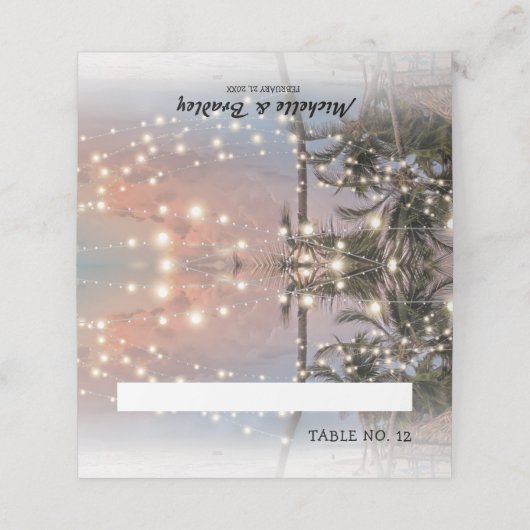 Tropische Strandlichten Bruiloft Plaatskaartje (Buitenkant ongevouwen)