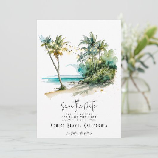 Tropische strandlichten sparen de datumkaart bedankkaart (Staand voorkant)