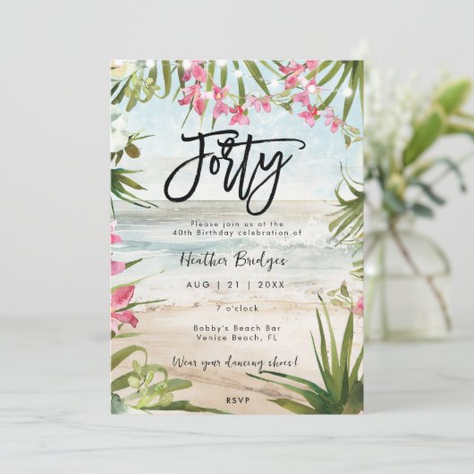 Tropische strandorchideeën 40e verjaardagsfeestje kaart (Staand voorkant)