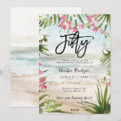 Tropische strandorchideeën 50ste verjaardagsfeestj kaart (Voorkant / Achterkant)