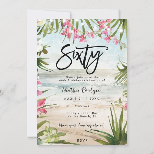 Tropische strandorchideeën 60ste verjaardagsfeestj kaart (Voorkant)