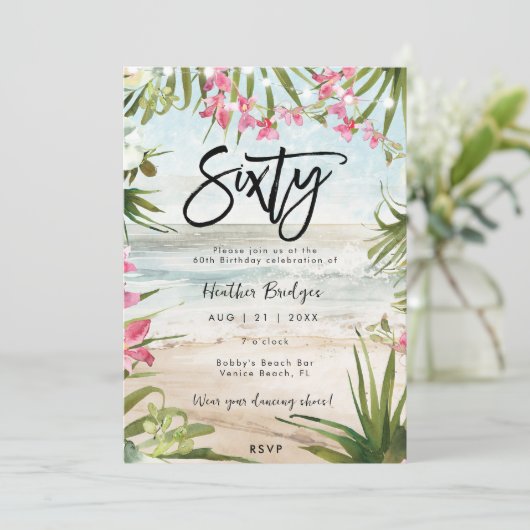Tropische strandorchideeën 60ste verjaardagsfeestj kaart (Staand voorkant)