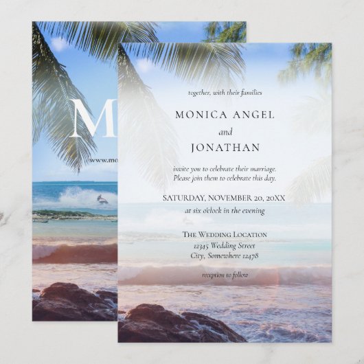 Tropische strandpalm bestemming trouwlocatie kaart (Voorkant / Achterkant)