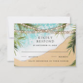 Tropische strandpalm snoerlichten bruiloft RSVP kaartje (Voorkant)