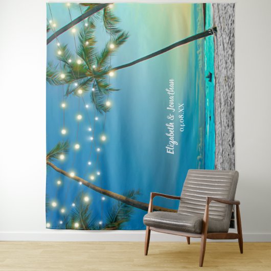 Tropische strandpalm Weddenschap Foto Booth Backdr Wandkleed (In situ)