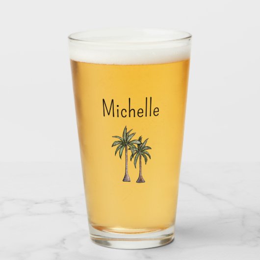 Tropische Strandpalmbomen Eenvoudige Typografie Glas (Voorkant gevuld)