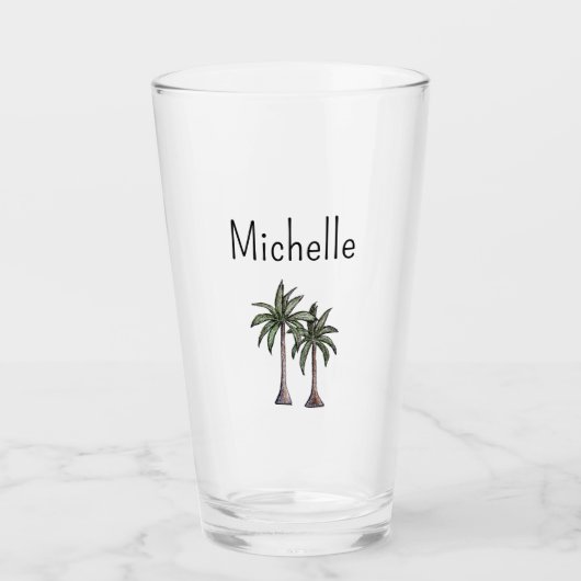 Tropische Strandpalmbomen Eenvoudige Typografie Glas (Voorkant)