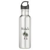 Tropische Strandpalmbomen Eenvoudige Typografie Waterfles (Voorkant)